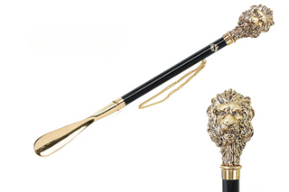gold-plated lion handle handmade Italian luxury shoehorn front view