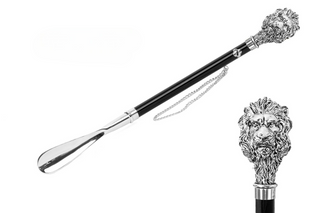 silver-plated lion handle handmade Italian luxury shoehorn front view