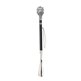 silver-plated lion handle handmade Italian luxury shoehorn side view
