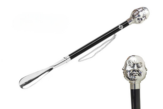 silver-plated brass long handle handcrafted Italian luxury shoehorn front view