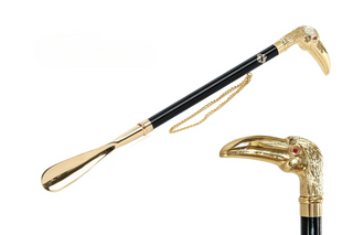 24K gold-plated hand painted toucan handle long handle handmade Italian luxury shoehorn front view