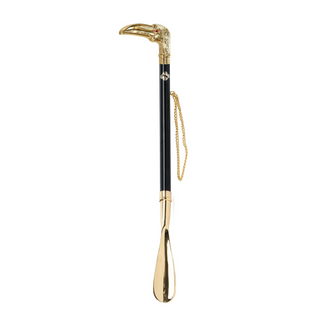 24K gold-plated hand painted toucan handle long handle handmade Italian luxury shoehorn side view