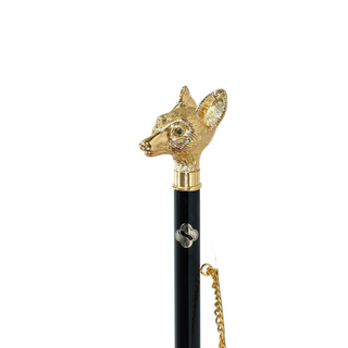 24K gold-plated fox handle long handle handcrafted Italian luxury shoehorn close-up