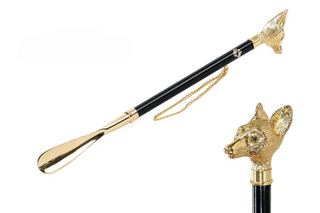 24K gold-plated fox handle long handle handcrafted Italian luxury shoehorn front view