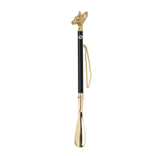 24K gold-plated fox handle long handle handcrafted Italian luxury shoehorn side view