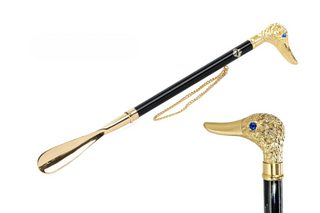 24K gold-plated duck handle long handle handcrafted Italian luxury shoehorn front view
