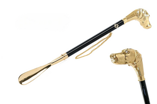 gold-plated dog head handle long handle handcrafted Italian luxury shoehorn front view