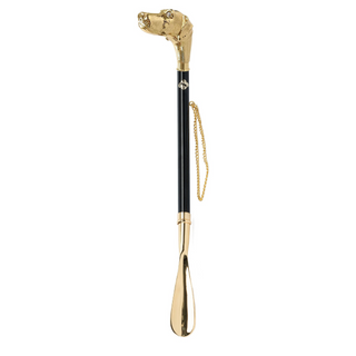 gold-plated dog head handle long handle handcrafted Italian luxury shoehorn side view