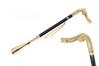 gold-plated snake handle long handle handcrafted Italian luxury shoehorn front view