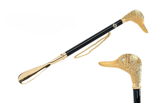 gold-plated duck handle long handle handmade Italian luxury shoehorn front view