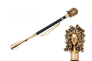 gold-plated long handle handmade Italian luxury shoehorn front view