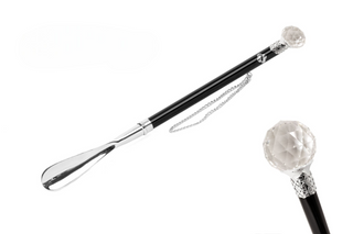 925 silver crystal knob handle handmade Italian luxury shoehorn front view
