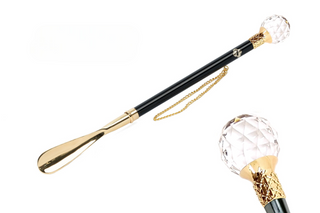 gold-plated crystal handle gift box 53cm long handle handcrafted Italian luxury shoehorn front view