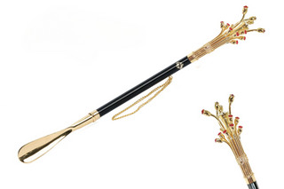 gold-plated crystal handle gift box long handle handmade Italian luxury shoehorn front view
