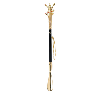 gold-plated crystal handle gift box long handle handmade Italian luxury shoehorn side view