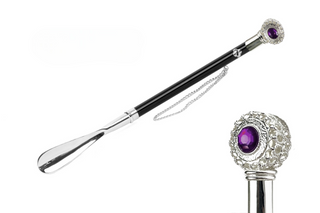 925 silver-plated amethyst crystal handle handmade Italian luxury shoehorn front view