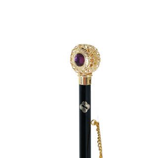 24K gold-plated amethyst crystal handle long handle handcrafted Italian luxury shoehorn close-up