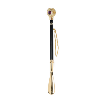 24K gold-plated amethyst crystal handle long handle handcrafted Italian luxury shoehorn side view