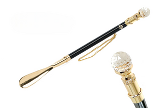 24K gold-plated crystal handle gift box long handle handcrafted Italian luxury shoehorn front view