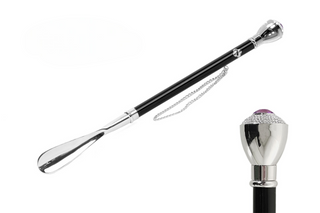 silver-plated crystal handle 53cm handmade Italian luxury shoehorn front view