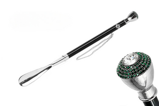 925 silver emerald encrusted knob handle handmade Italian luxury shoehorn front view