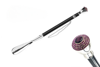 925 silver amethyst knob handle handmade Italian luxury shoehorn front view