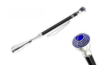 925 silver-plated sapphire crystals handle handmade Italian luxury shoehorn front view