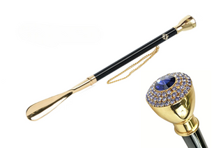 24K gold tanzanite handle handmade Italian luxury shoehorn front view