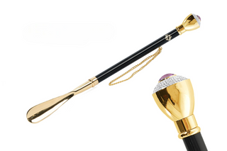 24K gold-plated crystal handle gift box long handle handmade Italian luxury shoehorn front view