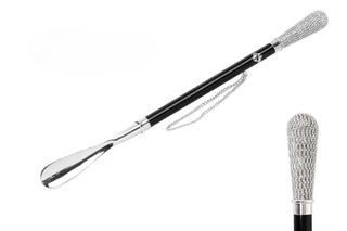 silver-plated brass 53cm gift box handmade Italian designer luxury shoehorn front view