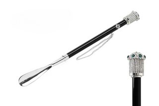 dark blue crystal handle handmade Italian designer luxury shoehorn front view