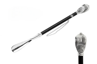 silver-plated drop shaped handle handmade Italian luxury shoehorn front view