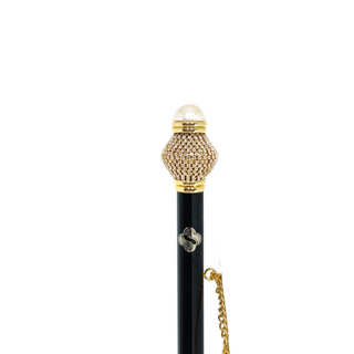 gold-plated crystal embellished gift box long handle handmade Italian luxury shoehorn close-up