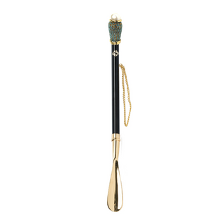 24K gold-plated aquamarine crystal handle long handle handmade Italian luxury shoehorn side view