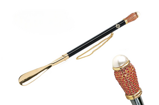 gold-plated Siam crystal handle long handle handmade Italian luxury shoehorn front view