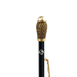 gold-plated jet crystal handle long handle handmade Italian luxury shoehorn close-up