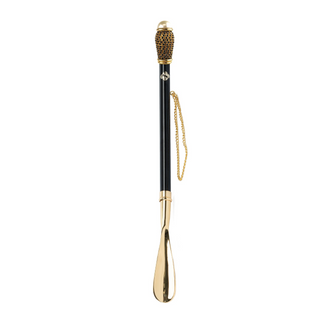 gold-plated jet crystal handle long handle handmade Italian luxury shoehorn side view