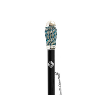 silver-plated aquamarine crystal handle handmade Italian luxury shoehorn close-up