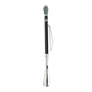 silver-plated aquamarine crystal handle handmade Italian luxury shoehorn side view