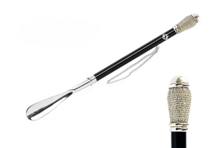 silver-plated crystal handle handmade Italian designer luxury shoehorn front view