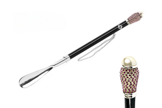 fuchsia crystal handle handmade Italian designer luxury shoehorn front view