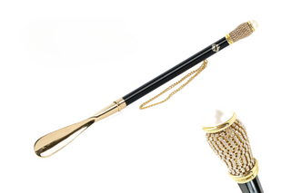 24K gold-plated crystal accent handle long handle handcrafted Italian luxury shoehorn front view