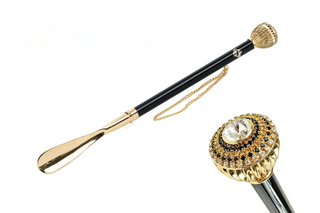 silver-plated black white crystal handle long handle handcrafted Italian luxury shoehorn front view