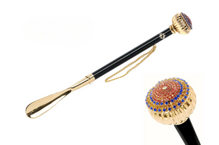 gold-plated multicolor crystal handle gift box long handle handmade Italian luxury shoehorn front view