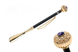 gold-plated amethyst handle long handle handmade Italian luxury shoehorn front view