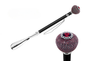 silver-plated red crystal handle 53cm long handle handmade Italian luxury shoehorn front view