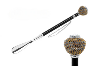 silver-plated topaz crystal handle handmade Italian designer luxury shoehorn front view