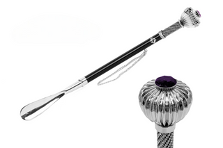 silver-plated flower crystal handle long handle handmade Italian luxury shoehorn front view