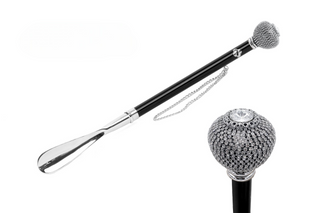 silver-plated crystal handle gift box long handle handmade Italian luxury shoehorn front view