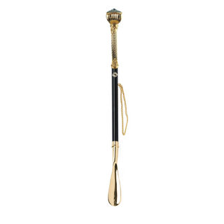 24K gold-plated aquamarine crystal gift box long handle handmade Italian luxury shoehorn side view